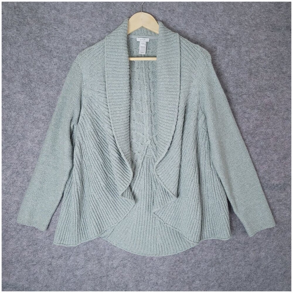 J Jill Pure Jill Curved Hem Cable Knit Ribbed 100% Cotton Sweater Cardigan Small